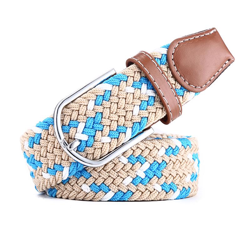 Men Women Colorful Elastic Stretchy Belt Leather End and Silver Metal Buckle