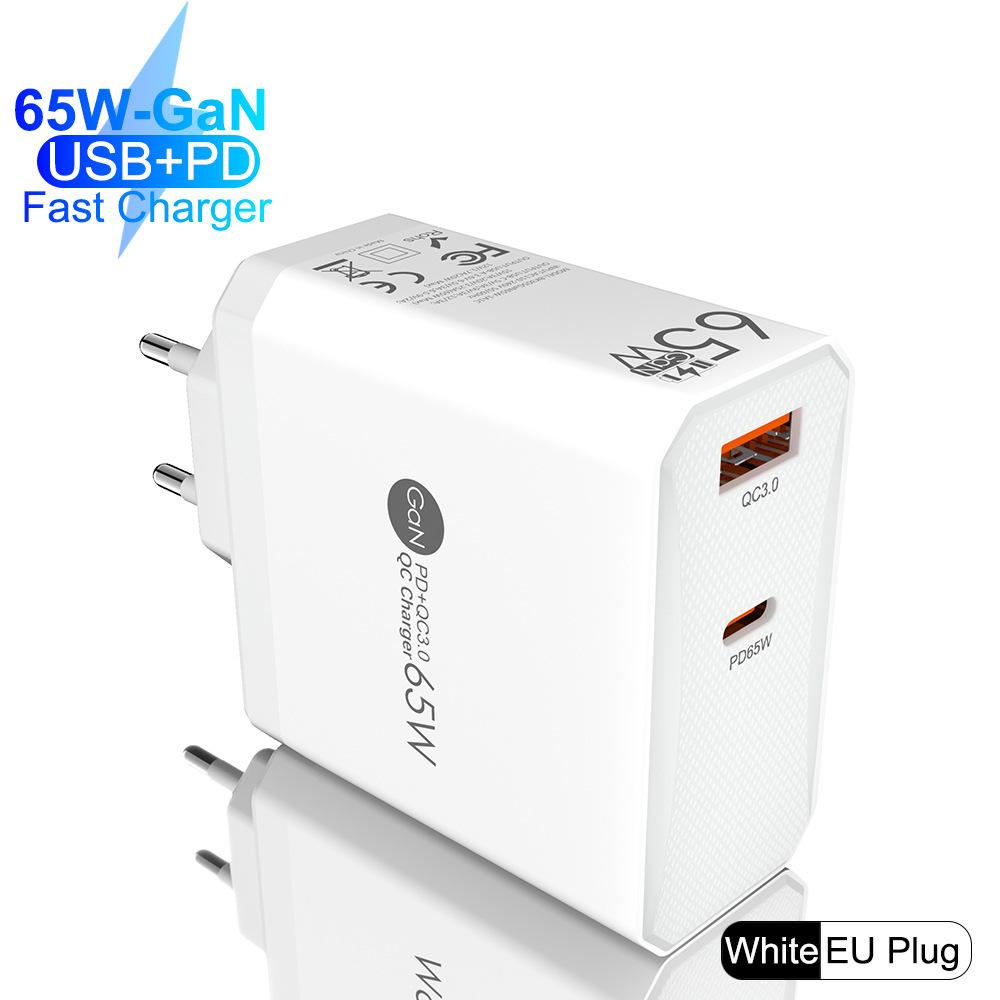 Быстрое зарядное устройство GaN с двумя портами PD65W для компьютеров и планшетов - Стандарт ЕС