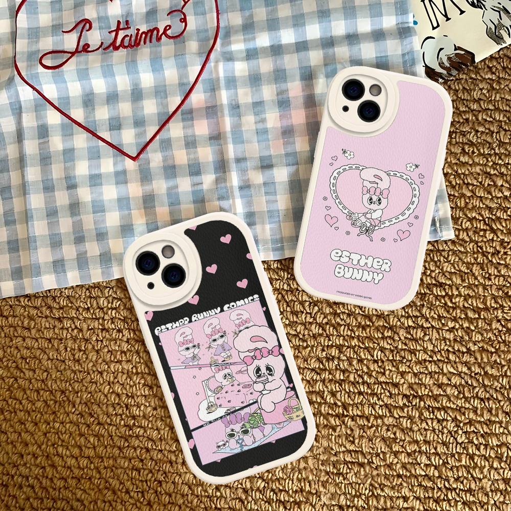 Esther Cute B-B-Bunny Phone Case For iPhone 16 15 14 13 12 11 Pro Max Plus Leather Soft Cover