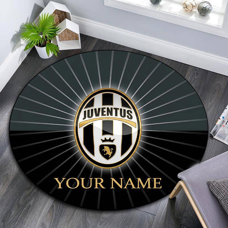 Custom Name Juventus Round Area Rug,Carpet Rug for Living Room Bedroom Sofa Playroom Decor,Non-slip Floor Mat