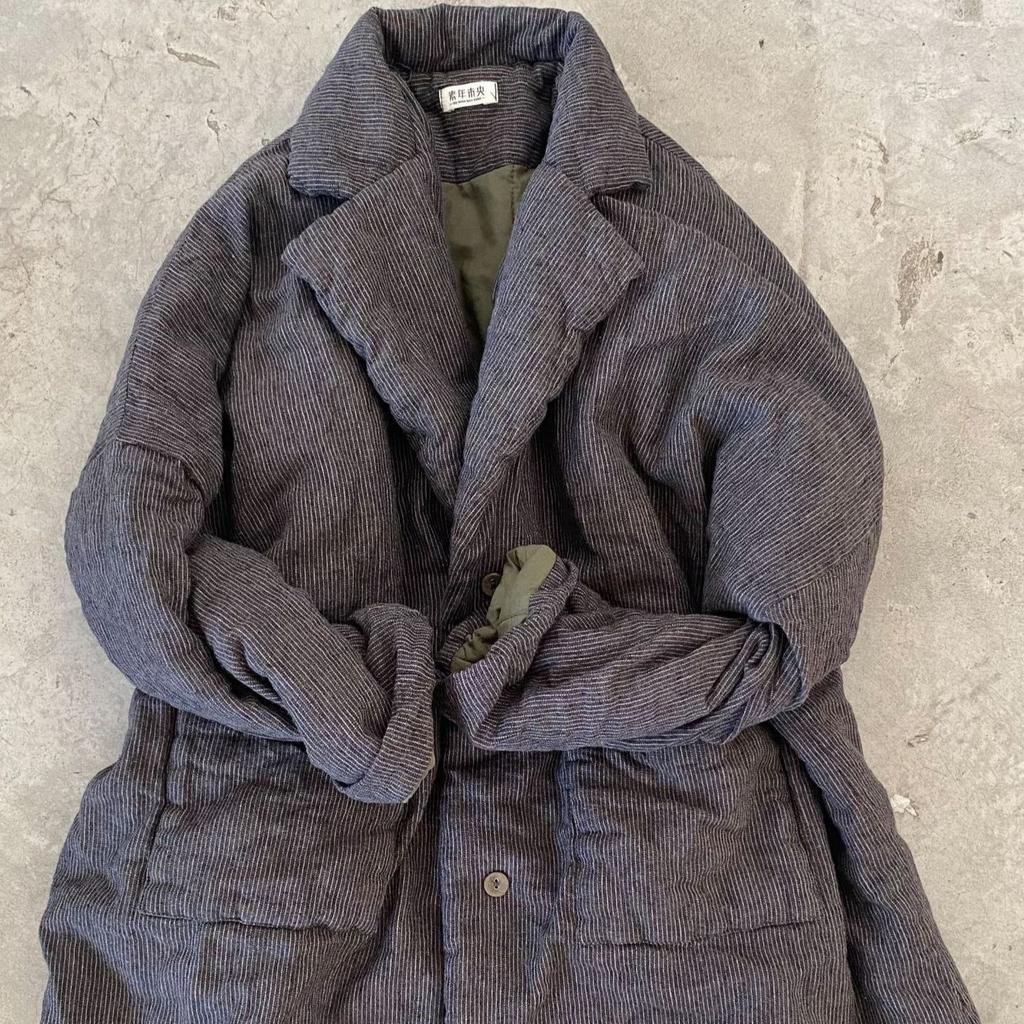 Johnature Женские зимние пальто с отложным воротником в китайском стиле с длинным рукавом на пуговицах, винтажные женские полосатые пальто