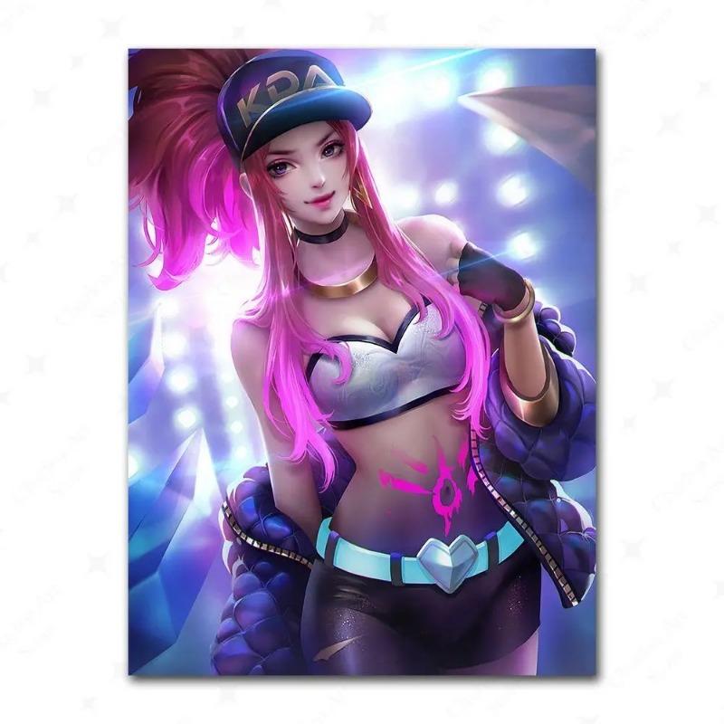 Game League Of Legends Figure KDA Poster LOL Evelyn Kasha Ahri Sexy Girl Canvas Painting Neon Style Wall Art Pictures Home Decor