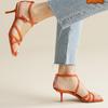 Women's Fashion Genuine Leather Orange Color Women Sandals Heeled Shoes