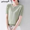 Summer Casual Fashion Hollow Out Solid Color Knitting T-shirt Ladies Short Sleeve Loose All-match Tee Women Simple Pullover Top