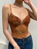 Сексуальные принты Y2k майки коричневые укороченные топы женские Harajuku спагетти бретельки пляжные футболки женские модные шикарные ретро V-образный вырез без рукавов жилет