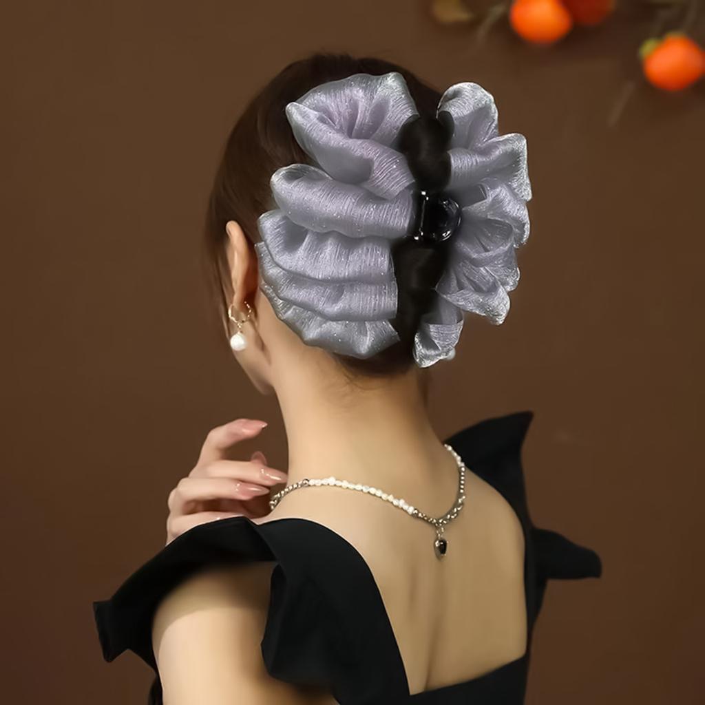 Fairy Mesh Rhinestones Hair Claw Clips for Women Big Sweet Multilayer Bow Hairgrip Solid Color Acrylic Headdress Accessories
