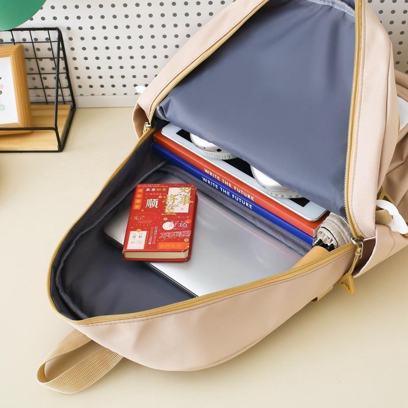 4pcs Classic Casual Backpack Neutral Printed Student Backpack Pencil Case Crossbody Bag Storage Bag Set