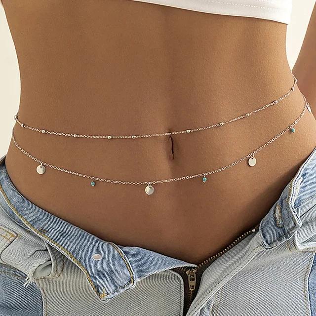 Sexy Double Layer Colorful Stone Chain for Women Crystal Butterfly Waist Bead Belly Chain Belly Belt Summer Beach Body Zircon