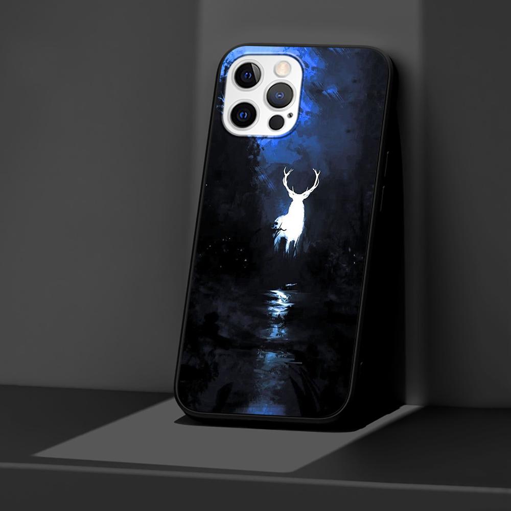 Черный чехол для iPhone 14 11 13 Pro Max 12 Mini XR 7 8 Plus SE 2020 XS 6 6S + чехол, мягкая сумка для мобильного телефона, чехол с изображением оленя, художественный постер
