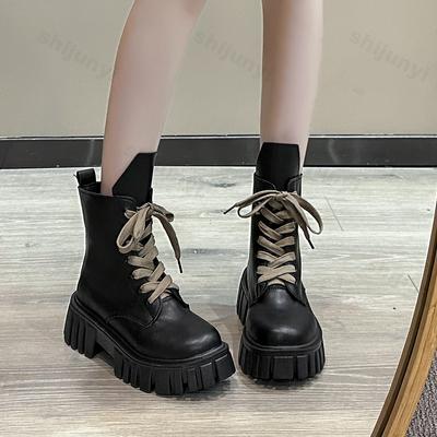 Осень-зима Новые женские ботильоны на водонепроницаемой платформе со шнуровкой на толстом каблуке Короткие сапоги Модные кожаные женские ботильоны на толстом каблуке