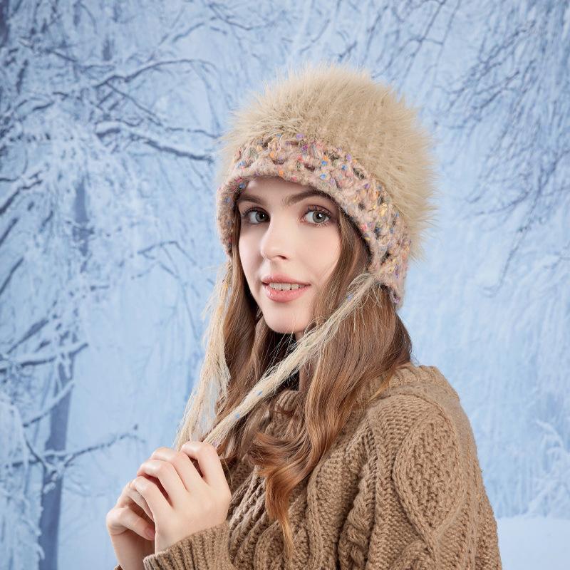 Women Autumn Winter Warm Thicken Ear Protector Hat Cold Velvet Outdoor Cycling Knitted Hats Sweet Cute Plush Hood Cap