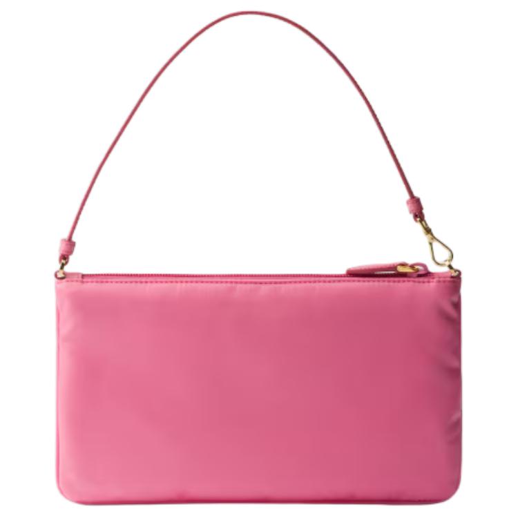 Prada Enamel Triangle Logo Zipper Tote Shoulder Bag Mini Women handbags Coral-Pink 1NI545_R067_F0JII