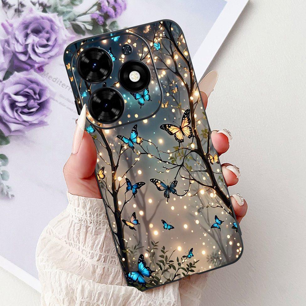 Для Tecno Spark Go 2024 BG6 Задняя крышка Для Tecno Spark Go 2024 Чехол Модный Роскошный Цветы Милый Мультяшный Кот Ударопрочный Силиконовый