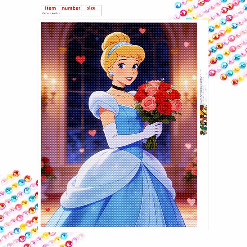 Disney Diamond Art Painting Kit 5D Cinderella Diamond Painting Dot Art Kit Home Wall Decor