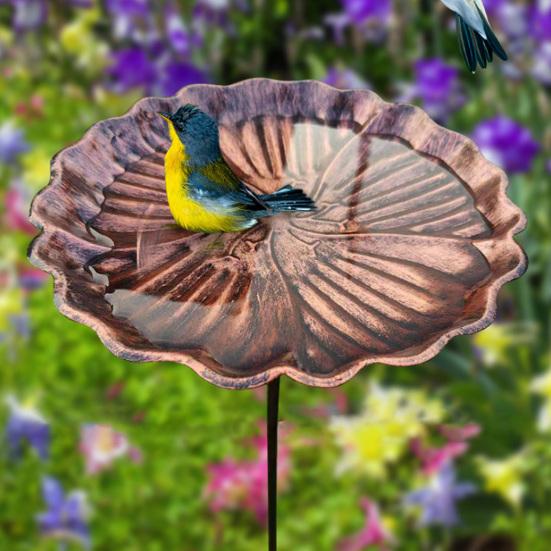 Retro Bird Bath for Outside Metal 5-Prong Stake Base with Bowl Decorative Birdbath Detachable Bird Feeder for Backyard Patio Decor