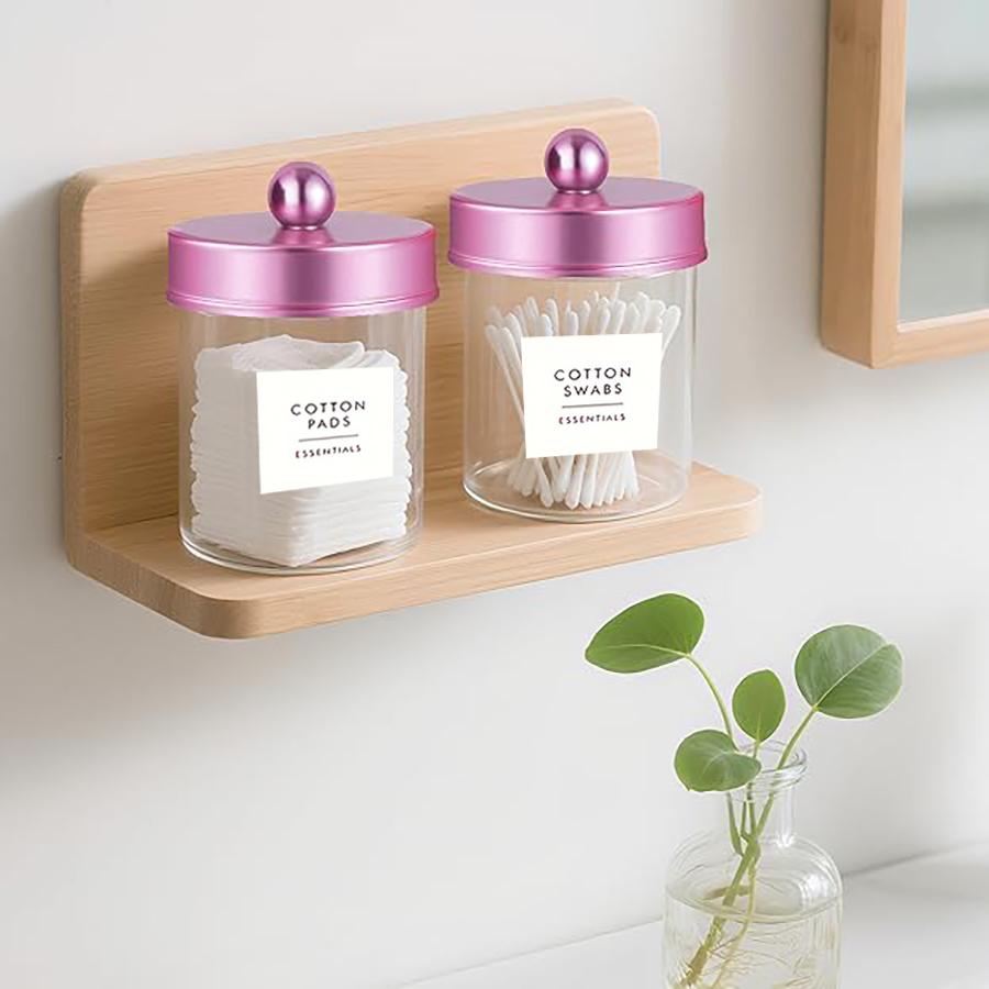 3/4/6 Pack Clear Storage Box Canister Qtip Holder Apothecary Jars with Pink Lids, Bathroom Organizers for Cotton Balls,Swabs