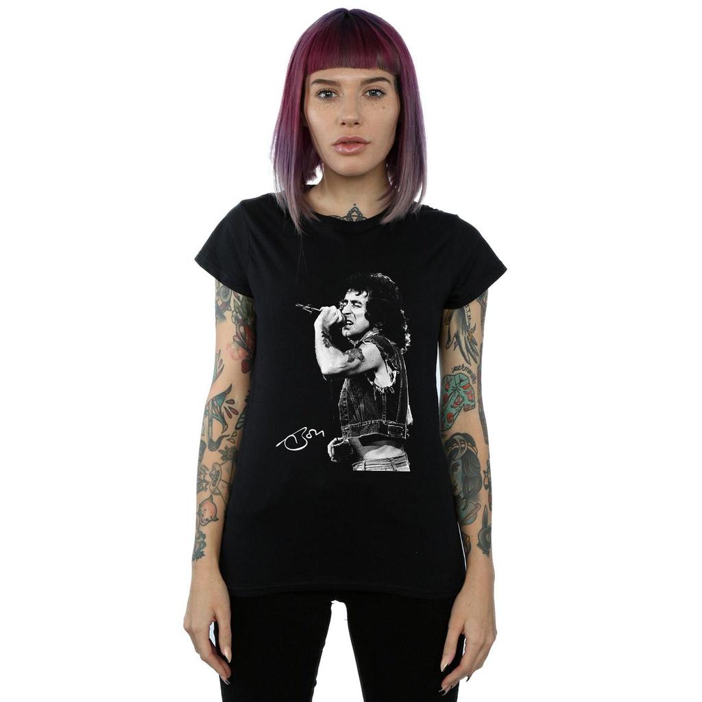 Bon Scott Womens/Ladies Signed Photo Cotton T-Shirt