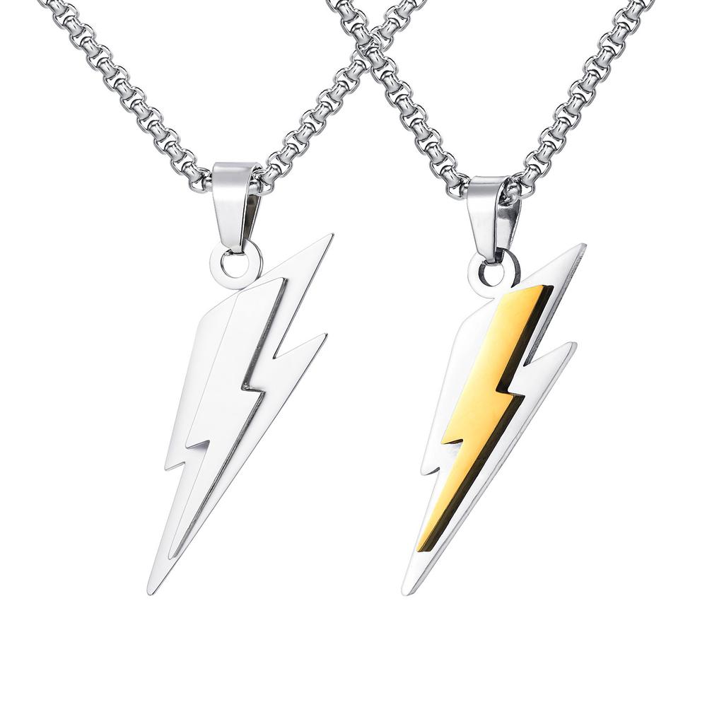 Vnox Collier pendentif foudre en acier inoxydable, chaîne de boîte de 60 cm avec fermoir à homard