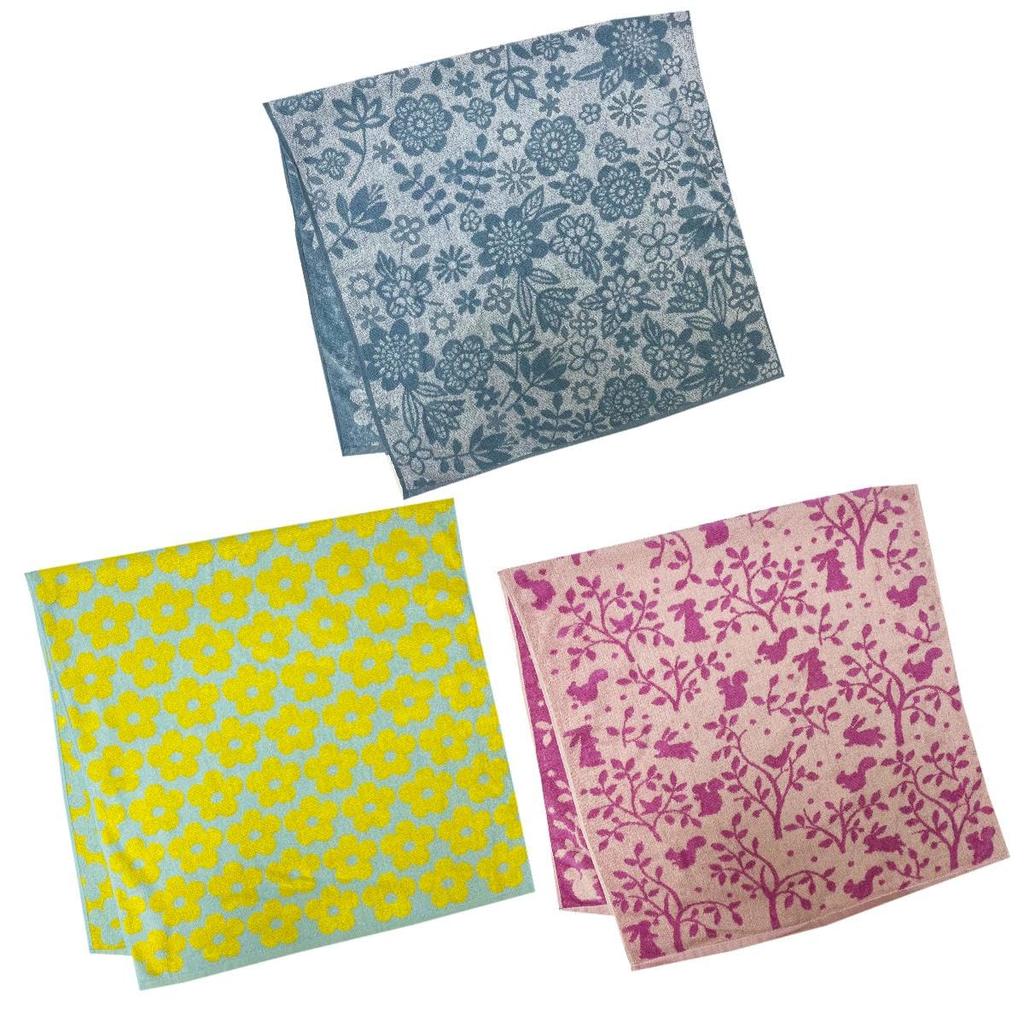 yarn bath approximately 60 x 118 from Hagiwara Towels Fleur floral Nordic-patterned, no-twist towel, cute, stylish, fluffy, 100% cotton, cm,