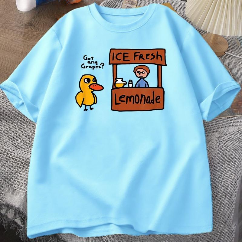Fun And Cute Duck Pure Cotton Printed Mens And Womens Clothing Personalized Loose Short Sleeved Summer New Round Neck Tshirt