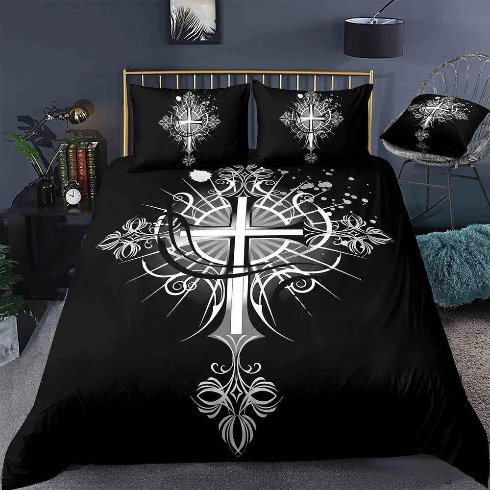 Jesus Cross Duvet Cover Set King Queen Size Christian Retro Design Polyester Quilt Cover for Teens Adult Jesus Christ Believer