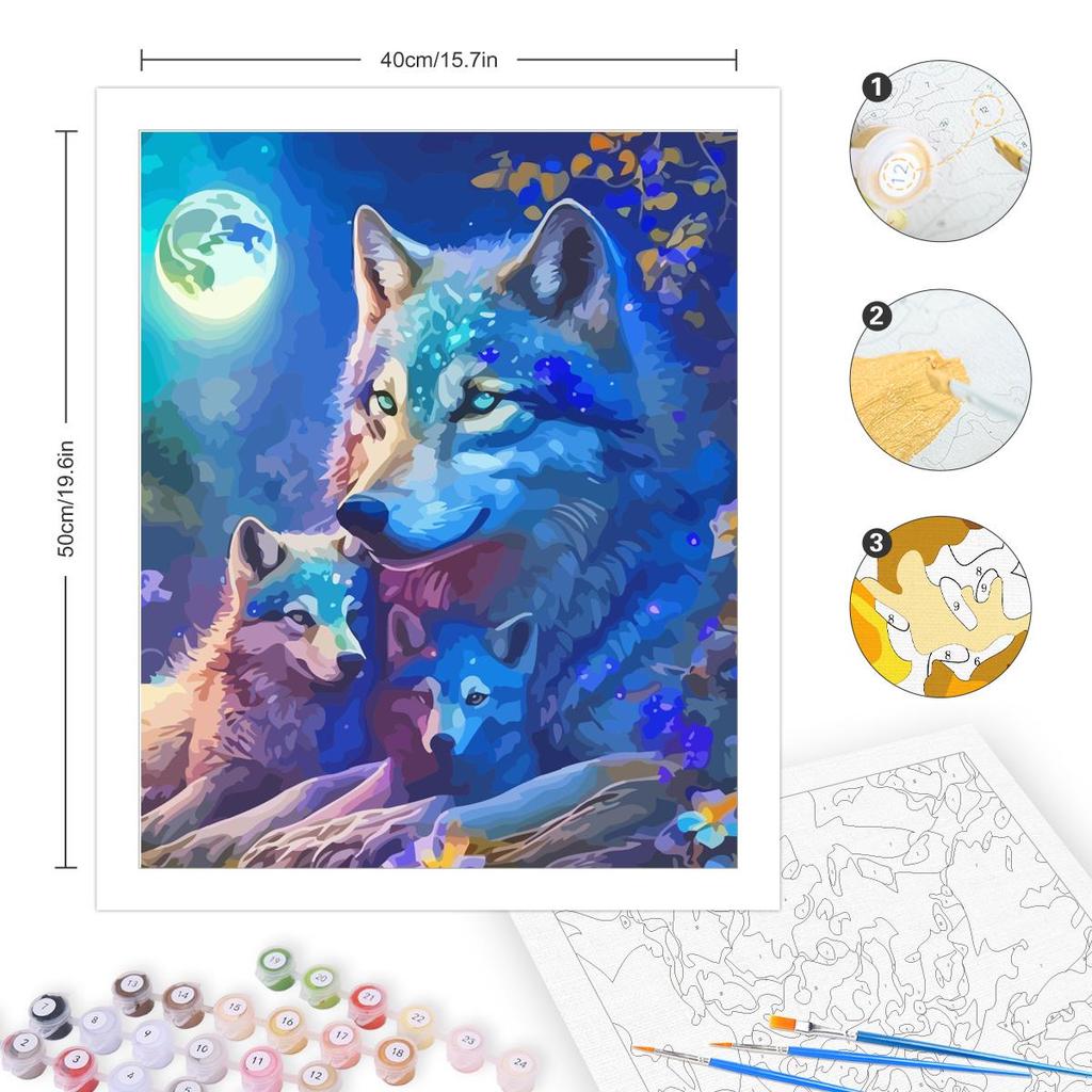RUOPOTY Diy Painting By Numbers Kit Frame Wolf Animals Moon Night Picture Coloring By Numbers For Adults Handicrafts Home Decor