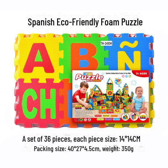Большой коврик-пазл с русским, арабским и испанским алфавитом - 36 деталей, 14 см каждая