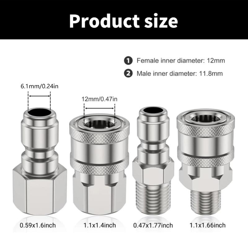 Professional 1/4" NPT Quick Releases Pressure Washer Hose Adapters, 4Piece Corrosion Resistant Stainless Steel Connector