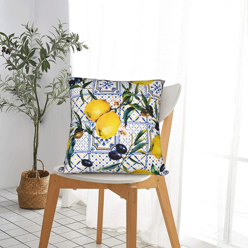 Yellow Lemon Pattern Pillow Case Vintage Pillow Cover Comfy Pillowcases For Living Room Bed Chair