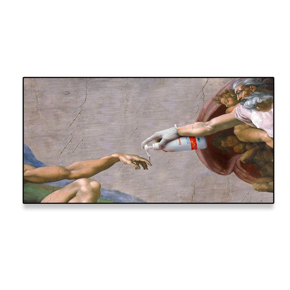 Funny Toilet Paper Poster Michelangelo Creation of Adam Famous Figure Portrait Canvas Painting Wall Art Bathroom Room Decoration