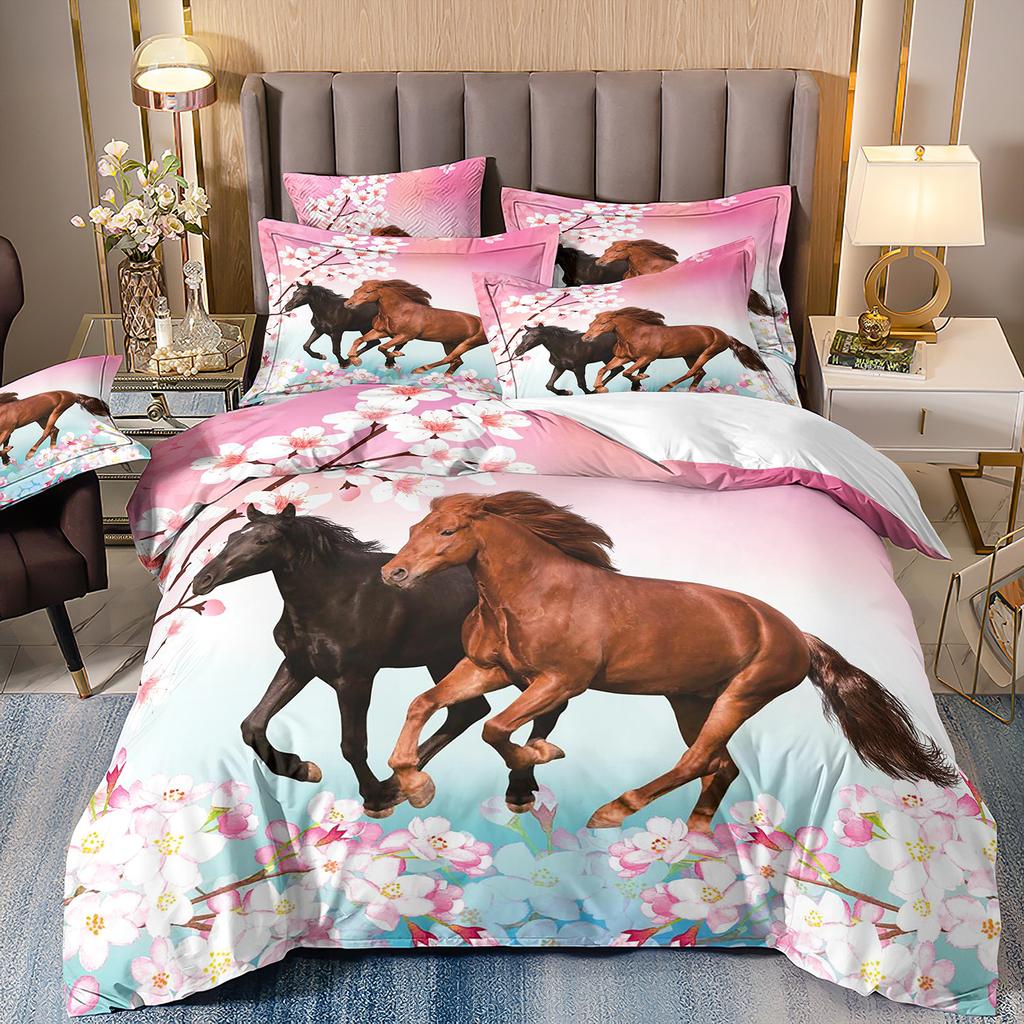 Лошадь Трехпредметный Цветок 3D Цифровая Печать Пододеяльник Простыня Наволочка Комплект Постельного Белья