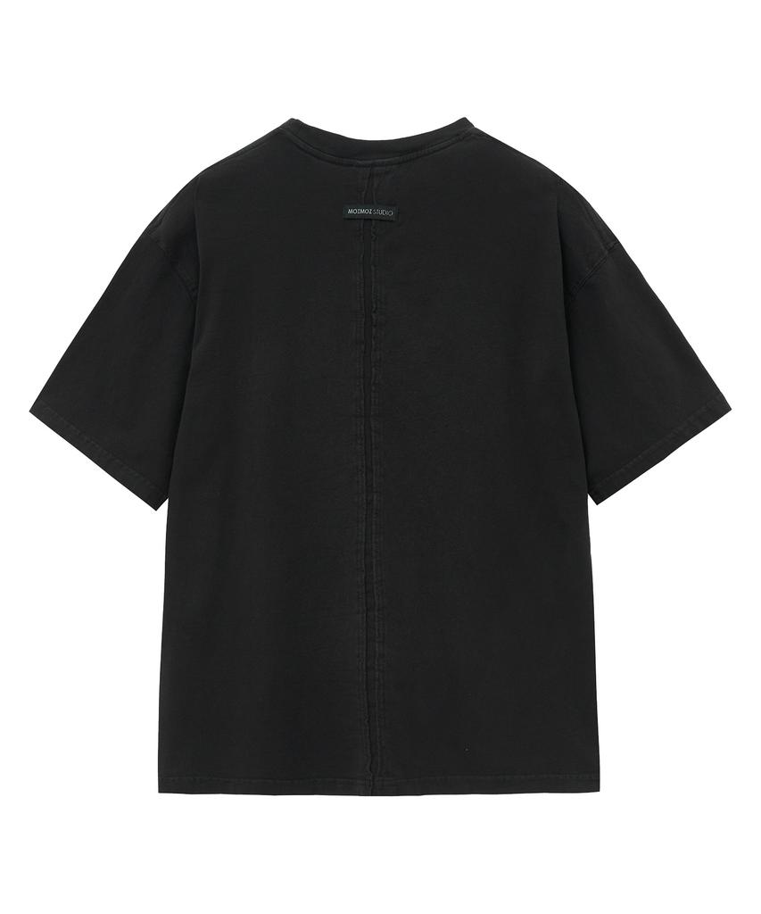 MOZMOZ Back Slit Oversized Pigment Short Sleeve T-Shirt Black