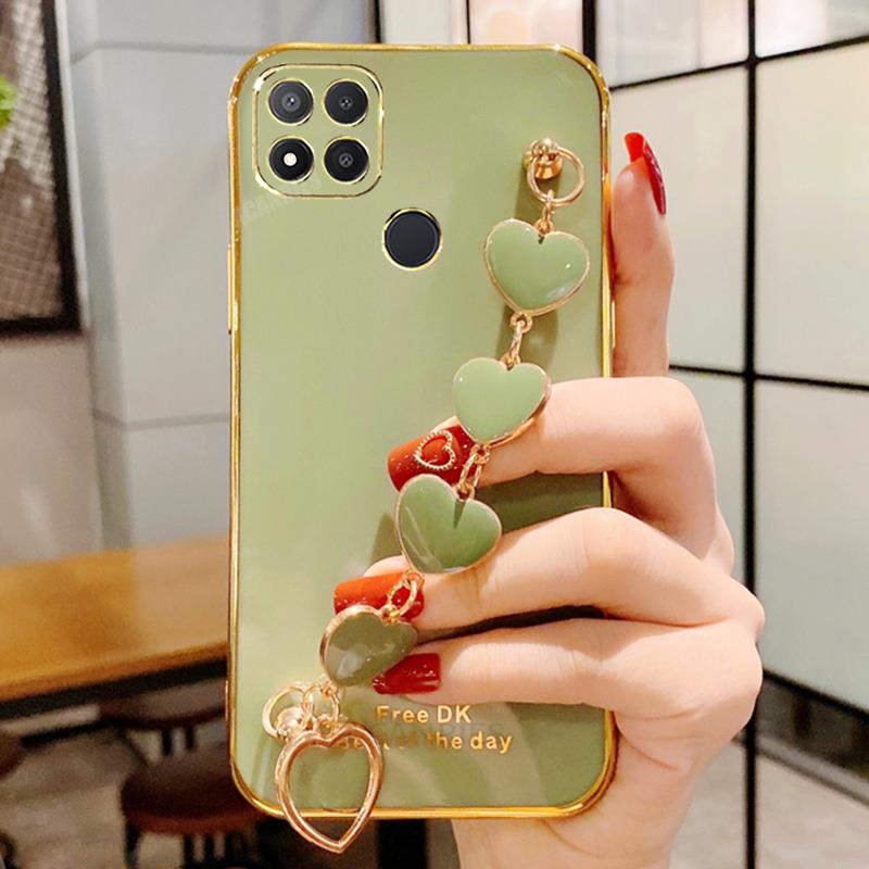 Redmi9c Luxury Wrist Love Heart Chain Plating Case On For Xiaomi Redmi 9c Nfc 9a 9 9at 9t 10a 10c 10 Bracelet Silicone Cover New