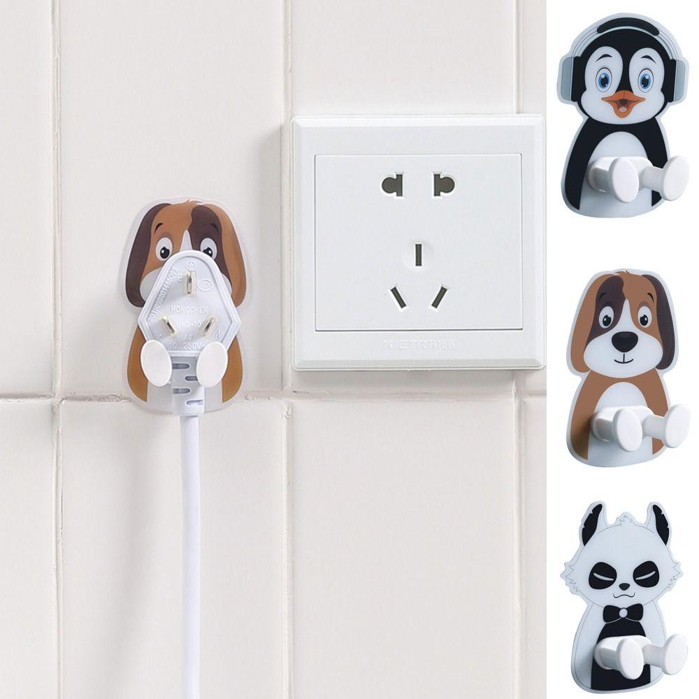 Plastic Cartoon Plug Hanger Self Adhesive Socket Storage Rack Animal Wall Plug Bathroom