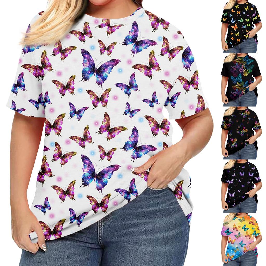 Женская рубашка с коротким рукавом, круглый вырез, футболка больших размеров, повседневные топы с принтом