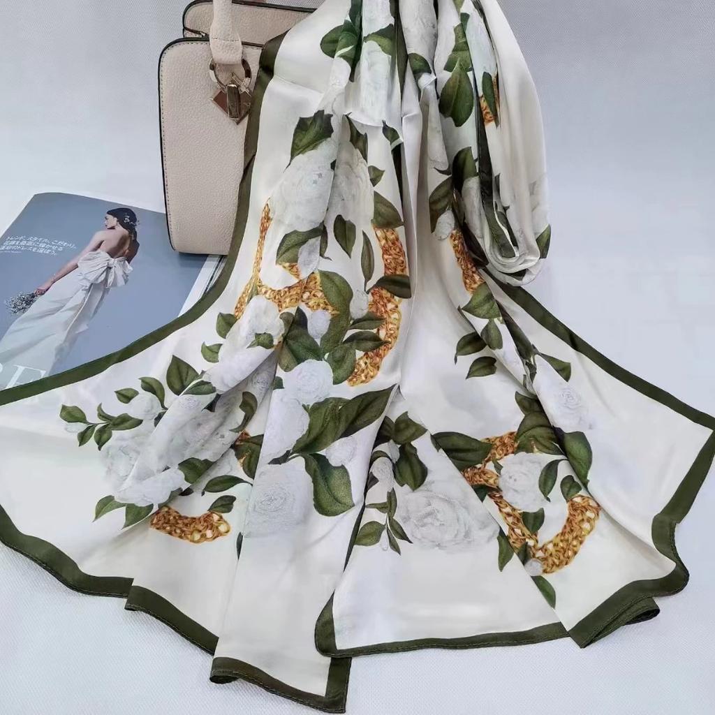 Высокое качество 100% шелковый шарф шаль хиджаб обертывание женский цветочный весна лето пляж шелковые шарфы