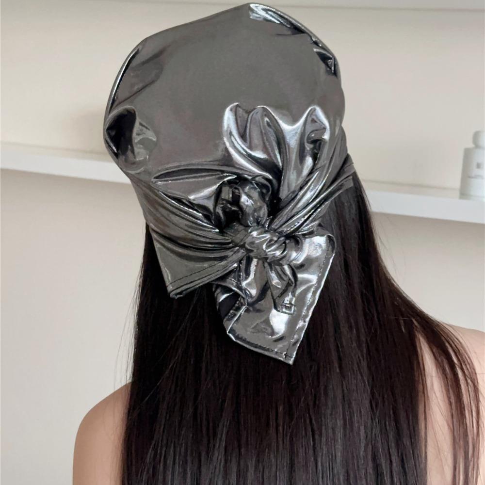 Y2K Liquid Silver Hair Scarf Soft Wrap Punk Bandana Turban Accessories Laser Color Hair Band Girls