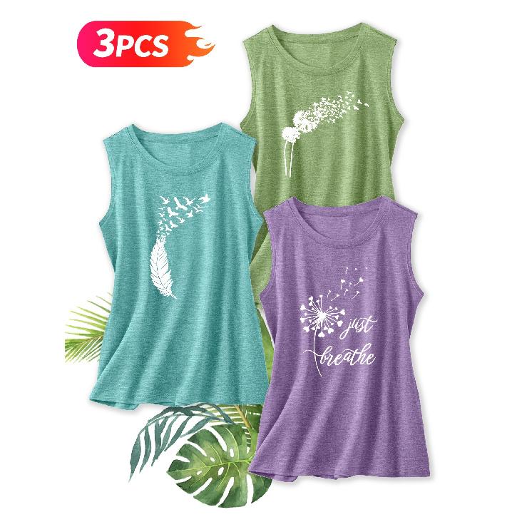 Three-piece set Elegant vest for women Fresh dandelion print round-neck women's tank top suitable for spring and summer Fashionable Commuting