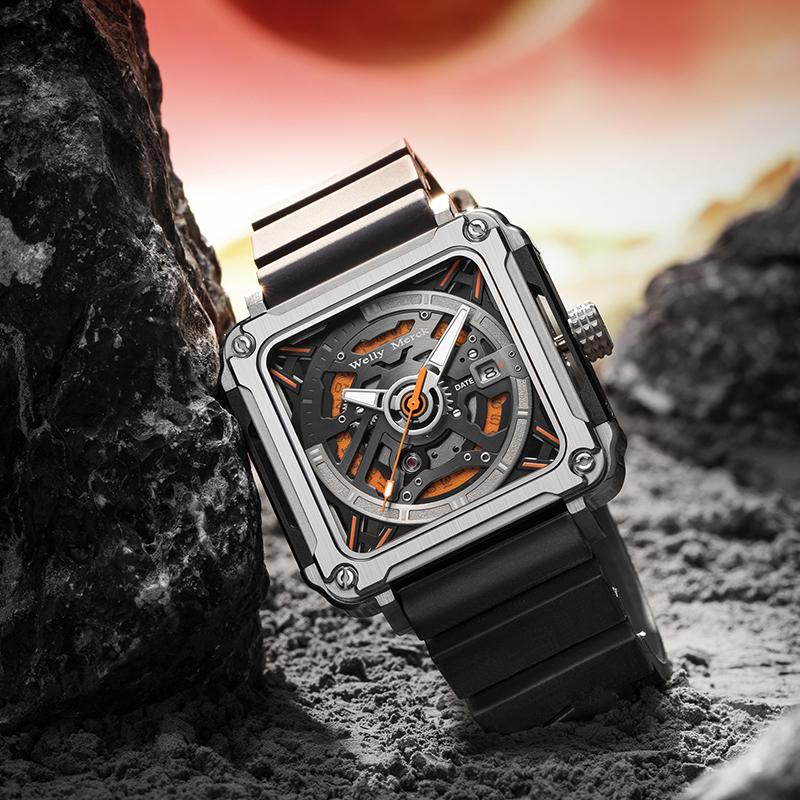 WM Часы Автоматические Механические Часы Мужские Нержавеющая Сталь reloj hombre Серия Interstellar Квадратные Welly Merck Часы WM090