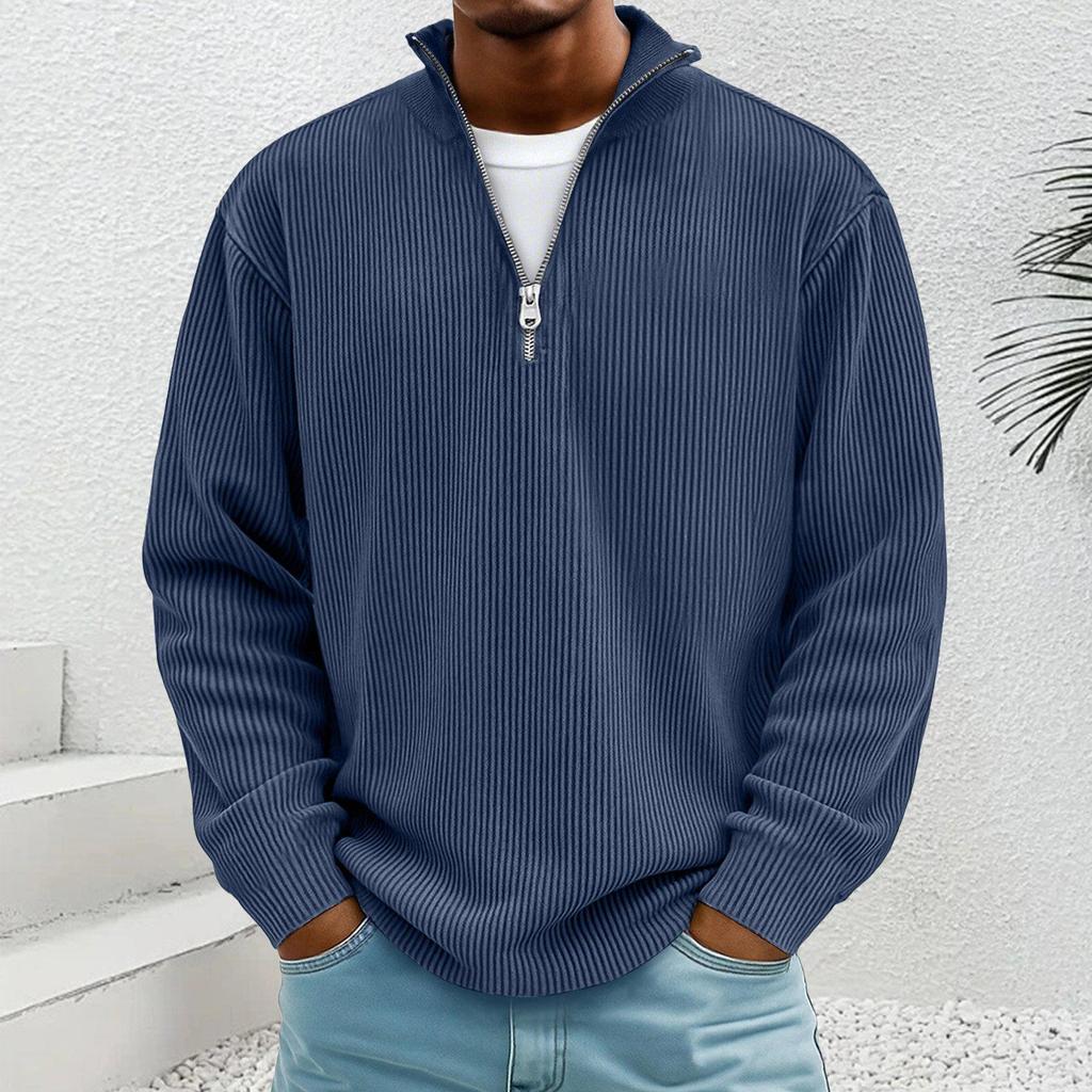 Мужская вельветовая худи-пуловер 2025 года, европейская осенняя, с воротником-стойкой и молнией, с длинным рукавом.