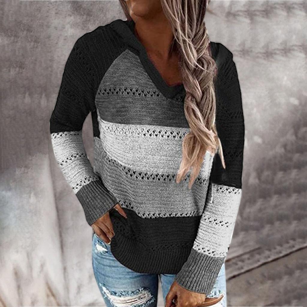 Женские легкие свитера с капюшоном с цветными блоками, толстовки, пуловеры, толстовки