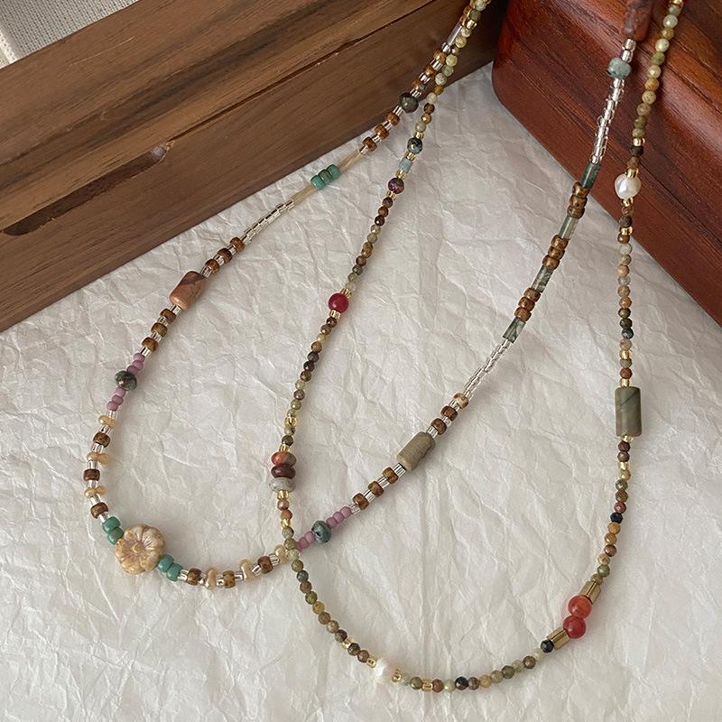 Средневековые рисовые бусы, натуральное каменное ожерелье, нишевый дизайн, высококачественная цепочка на ключицу, цепочка на шею, аксессуары, национальный стиль, наборная цепочка для свитера