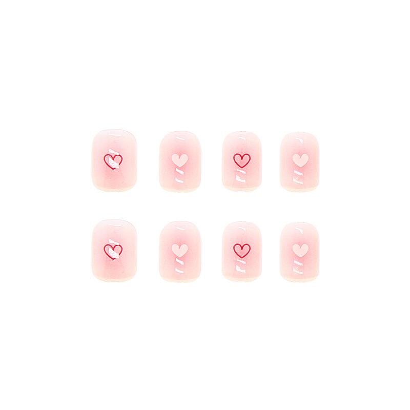 Wearing Nail Powder Transparent Love White Edge White Short Nail Art Finished Removable Wearable Nail Sticker Fake Nail