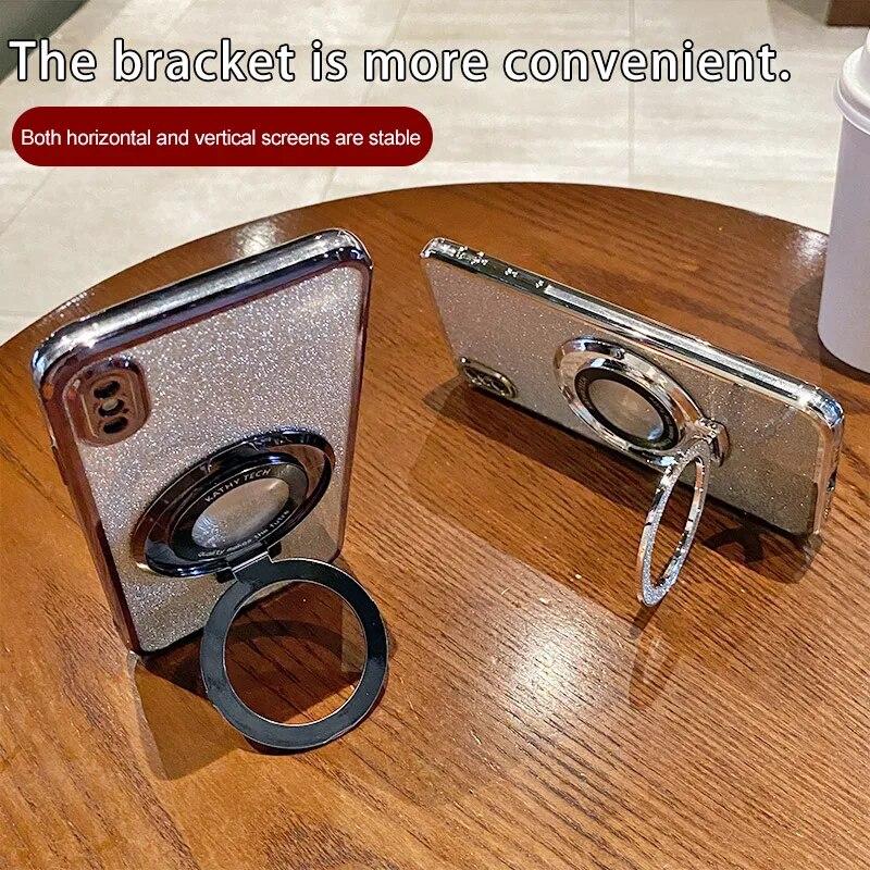 Gradient Color Glitter Soft Silicone Case For OPPO Realme 12 Pro Plus 11 Pro+ 5s 6i 7i 8 9 Electroplated Magnetic Suction Bracket Soft TPU Cover