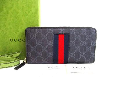 Authentic GG Coating Canvas Leather Web Stripe Round Zip Wallet #b306 Open Box