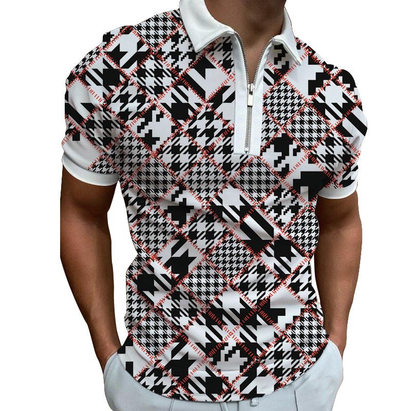 New Men's Printed Zipper POLO Shirt Breathable Loose Short Sleeve T-shirt Men's Top