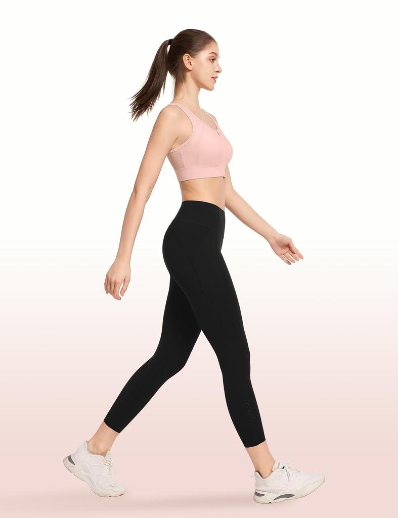 Yvette Sports High Pink Women's Non-Slip Bra, Front-Opening, Support, Sweat-Wicking, Quick-Drying, Racerback, One-Piece Cup, Wireless, Gym/Running,