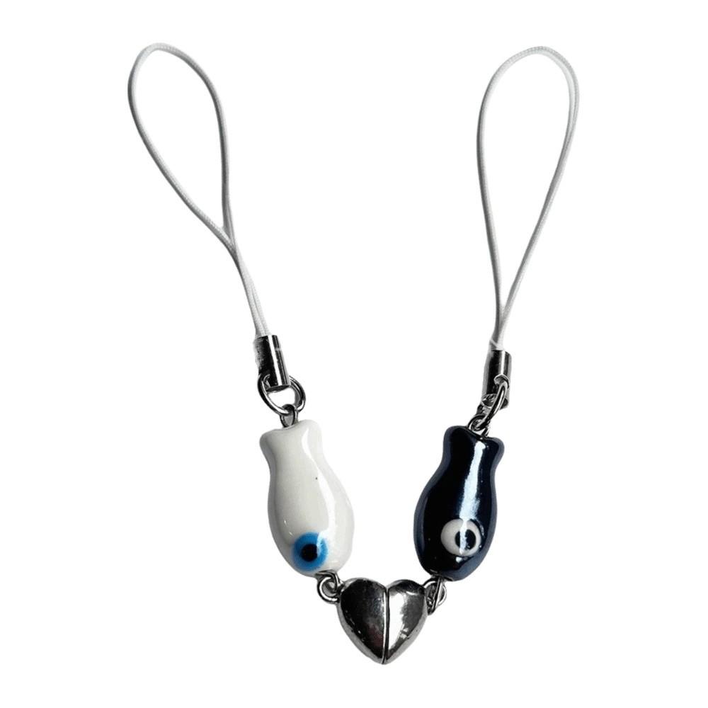 Bag Charm Magnetic Matching Keychain Heart Strap Couples Keychain Fish-Shaped Keyring Jewelry Gift