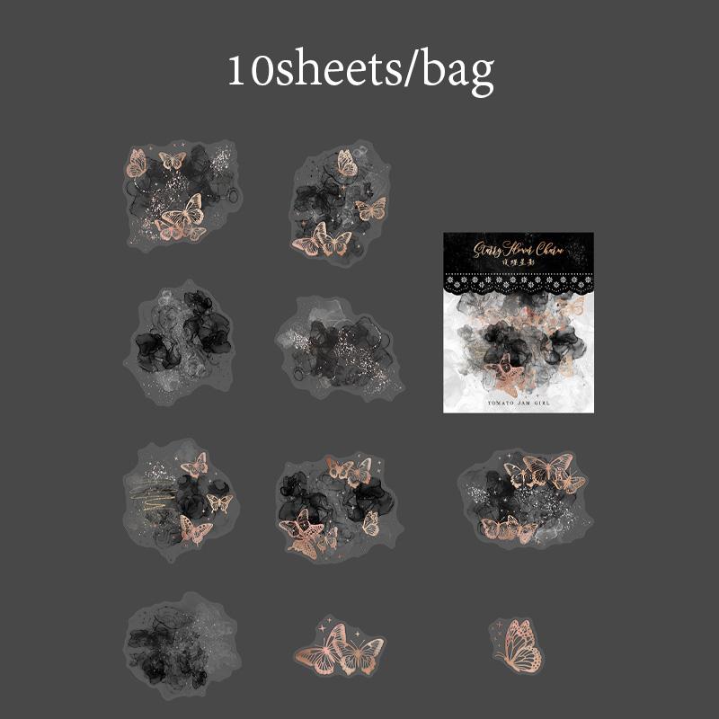 10 Sheets/Bag Watercolor Marble Gold Foil PET Stickers For Scrapbook Stationery DIY Decoration Phone Case Notebook