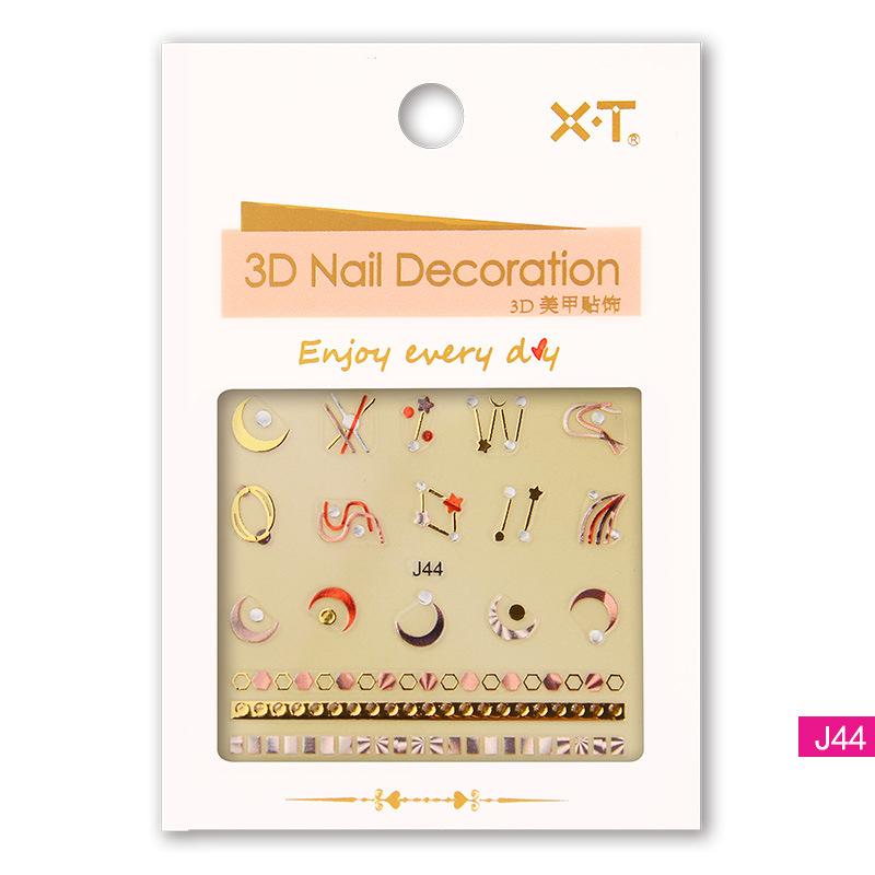 3D Three-dimensional Hot Stamping Nail Decals Star and Moon Sapphire Color Imitation Diamond Self-adhesive Nail Art Sticker DIY Jewelry